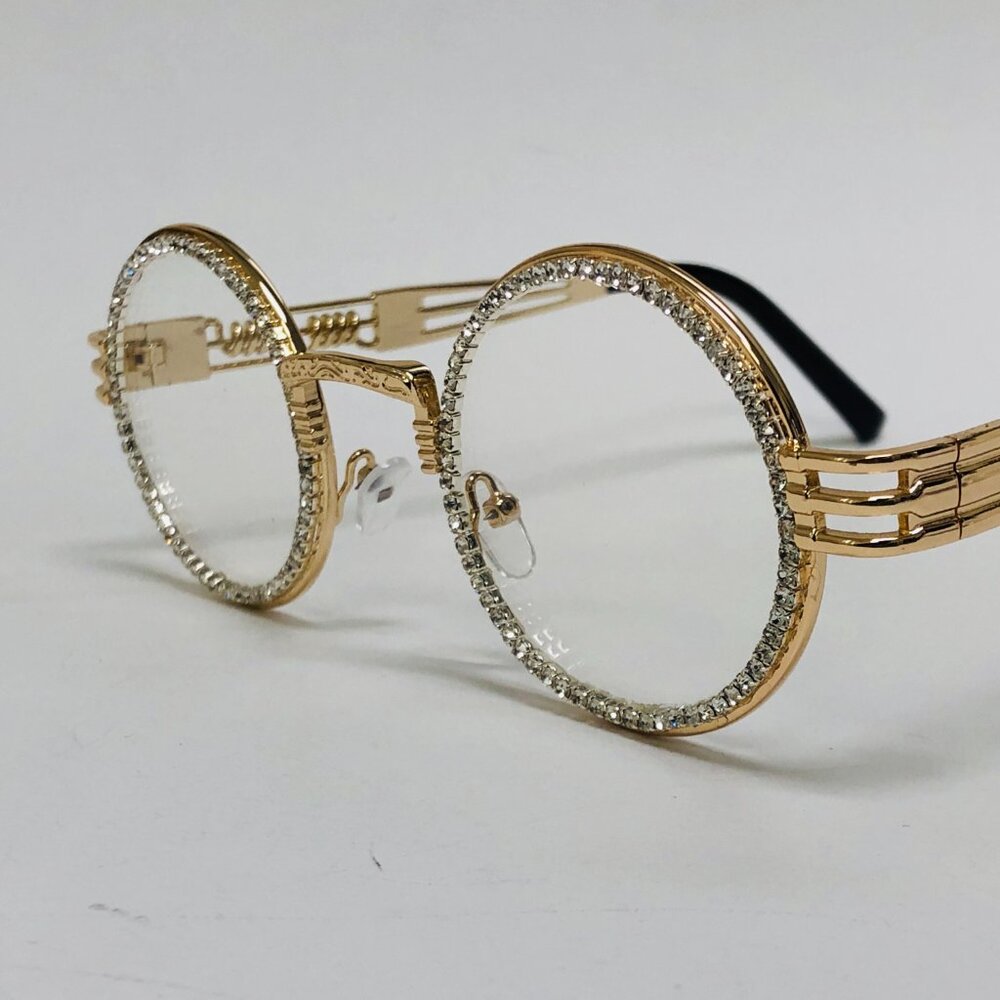 Clear Lens Sunglasses fashion Diamond Gold Frame Round Circle Classic Migos Blin